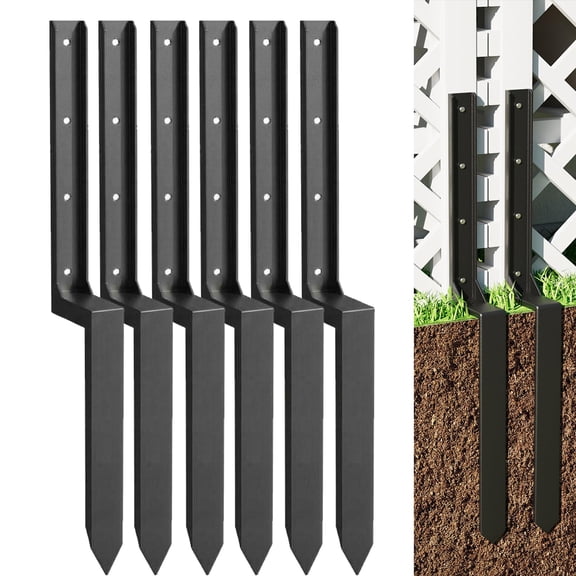 Heavy Duty Steel Fence Post Repair Kit, 34" Ground Spike for Leaning/Broken Wood Posts, Set of 6