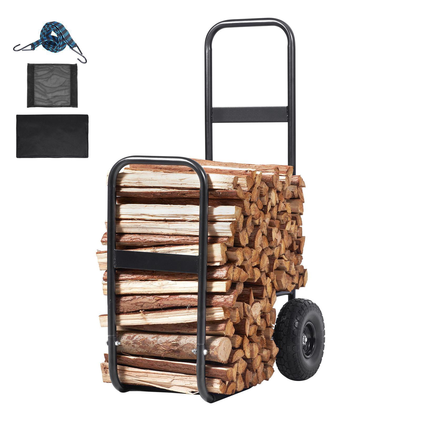 Heavy Duty Steel Firewood Transport Cart 250lb Load Capacity PU Wheels ...