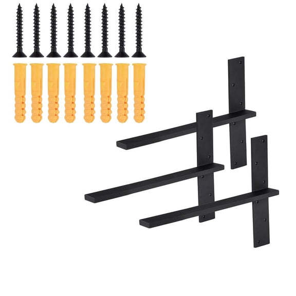 Heavy Duty Steel Floating Shelves Brackets, 3-Pack Modern Corbels Wall Shelving Support for Kitchens, Bathrooms, Bedrooms, Offices, 3 Sizes Black