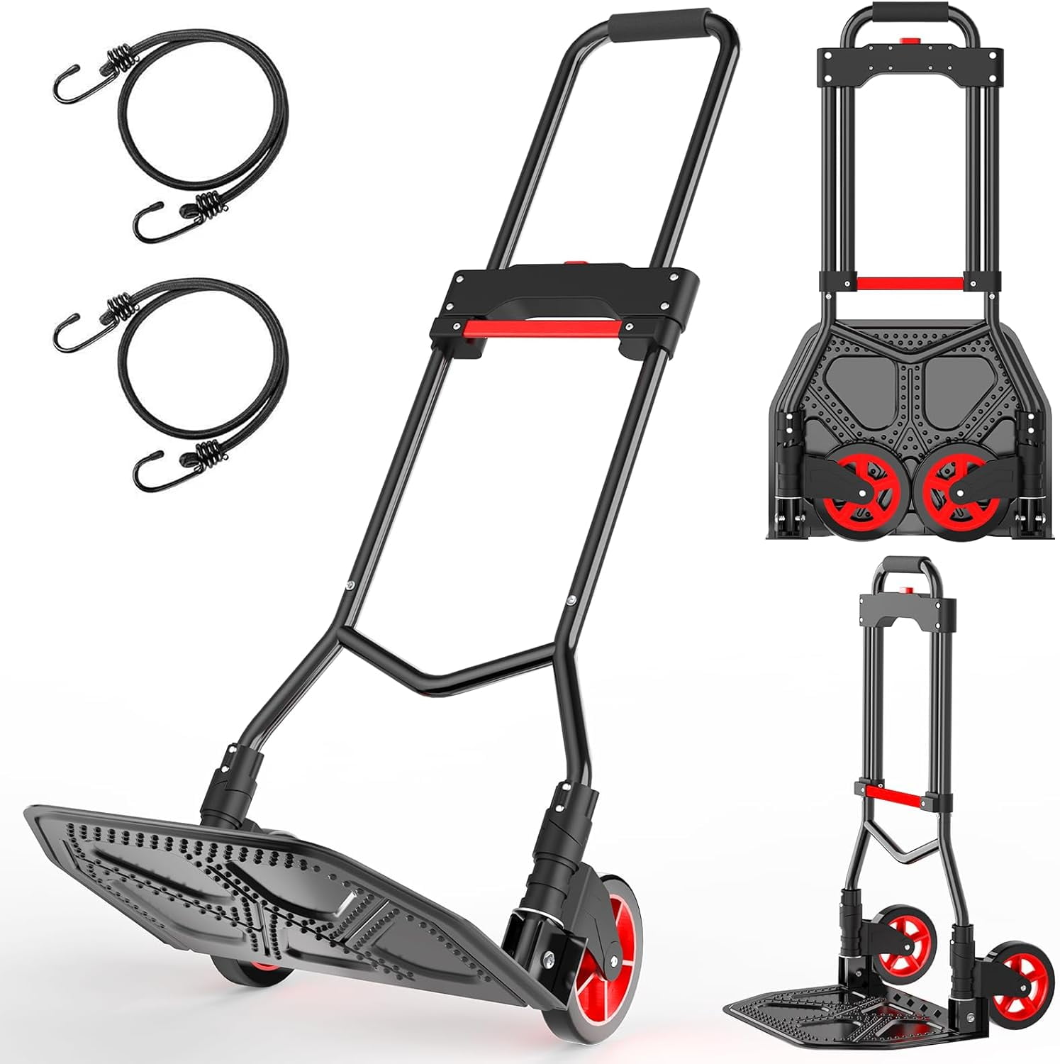 Heavy-Duty Steel Folding Hand Truck, Dolly Cart with Telescoping Handle, Industrial Grade Collapsible Utility Cart for Moving, Warehouse and Shopping