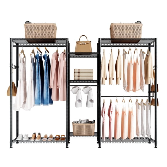 Heavy Duty Steel Frame Clothing Rack 7 Adjustable Tiers 4 Hanging Rods 850 lbs Capacity for Bedroom Store Hallway