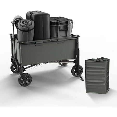 Heavy Duty Steel Frame Folding Utility Wagon Cart Collapsible Outdoor Utility Wagon with Big All Terrain Wheels&Adjustable Handl,330 Pound Capacity Large Carrying Capacity Cart for Beach Camping