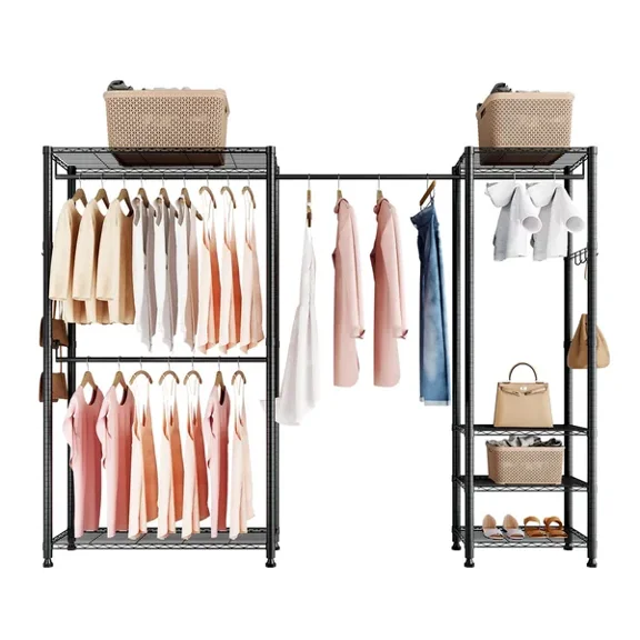 Heavy Duty Steel Frame Freestanding Clothes Rack 800 lbs Load Capacity with Storage Shelves for Bedroom Clothing Store Hallway