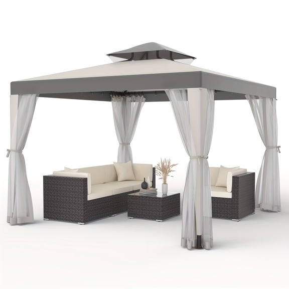 Heavy-Duty Steel Frame & Mesh Sidewalls - Outdoor Canopy Gazebo with Mosquito Netting - 1pc 10'x10' 100 Sq Ft Shade Coverage - Suitable for Garden, Backyard, Poolside - Easy Assembly