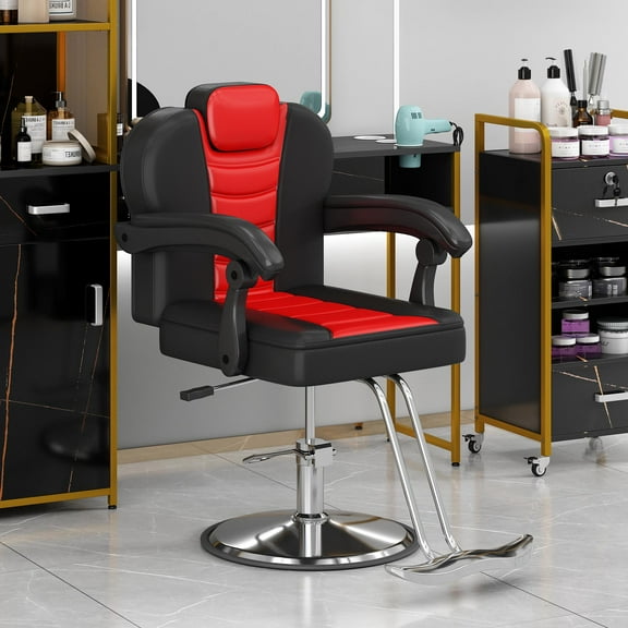 Heavy-Duty Steel Frame PU Leather 360° Rotation Hydraulic Pump Reclining Barber Chair Salon Equipment Stylist, Black 330lbs