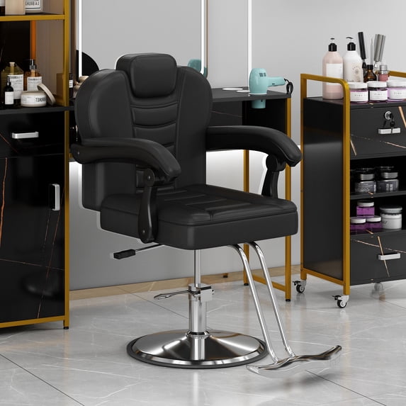 Heavy-Duty Steel Frame PU Leather 360° Rotation Hydraulic Pump Reclining Barber Chair Salon Equipment Stylist, Black 330lbs