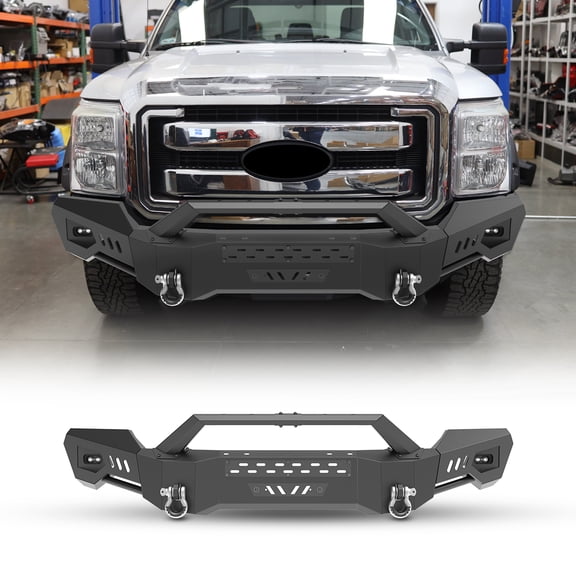Heavy Duty Steel Front Bumper Compatible with 2011-2016 Ford F-250/F-350 with Side Wings(B) & Bull Bar,with 2 D-Rings