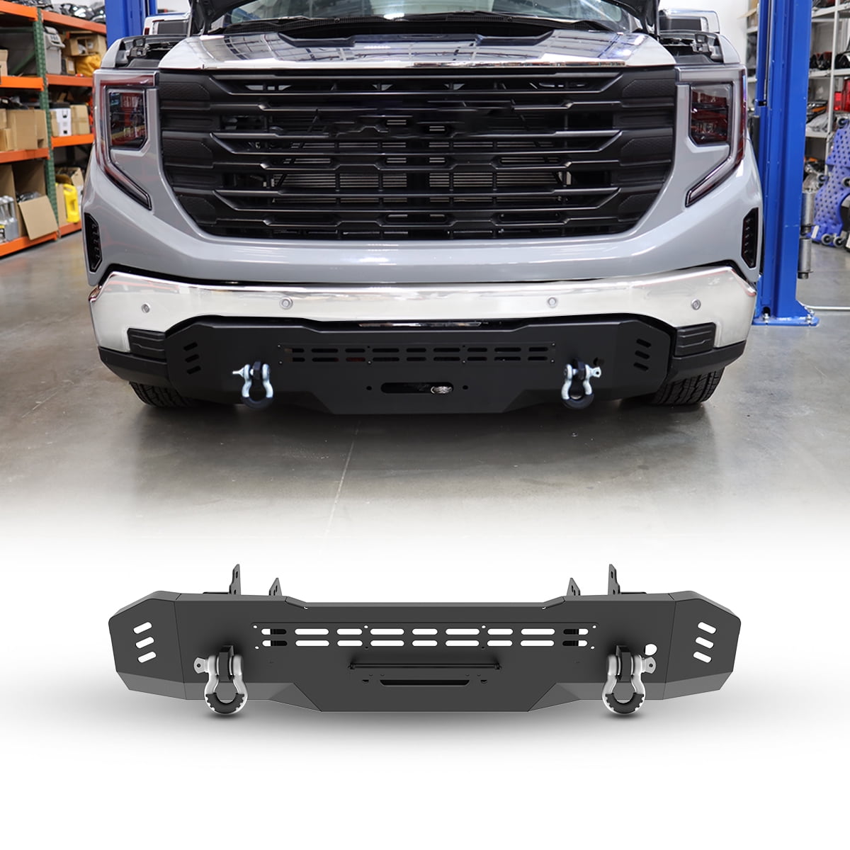 Heavy Duty Steel Front Bumper Fit for 2022 2023 2024 2025 GMC Sierra 1500,Black Powder Coated Front Bumper with Winch Plate