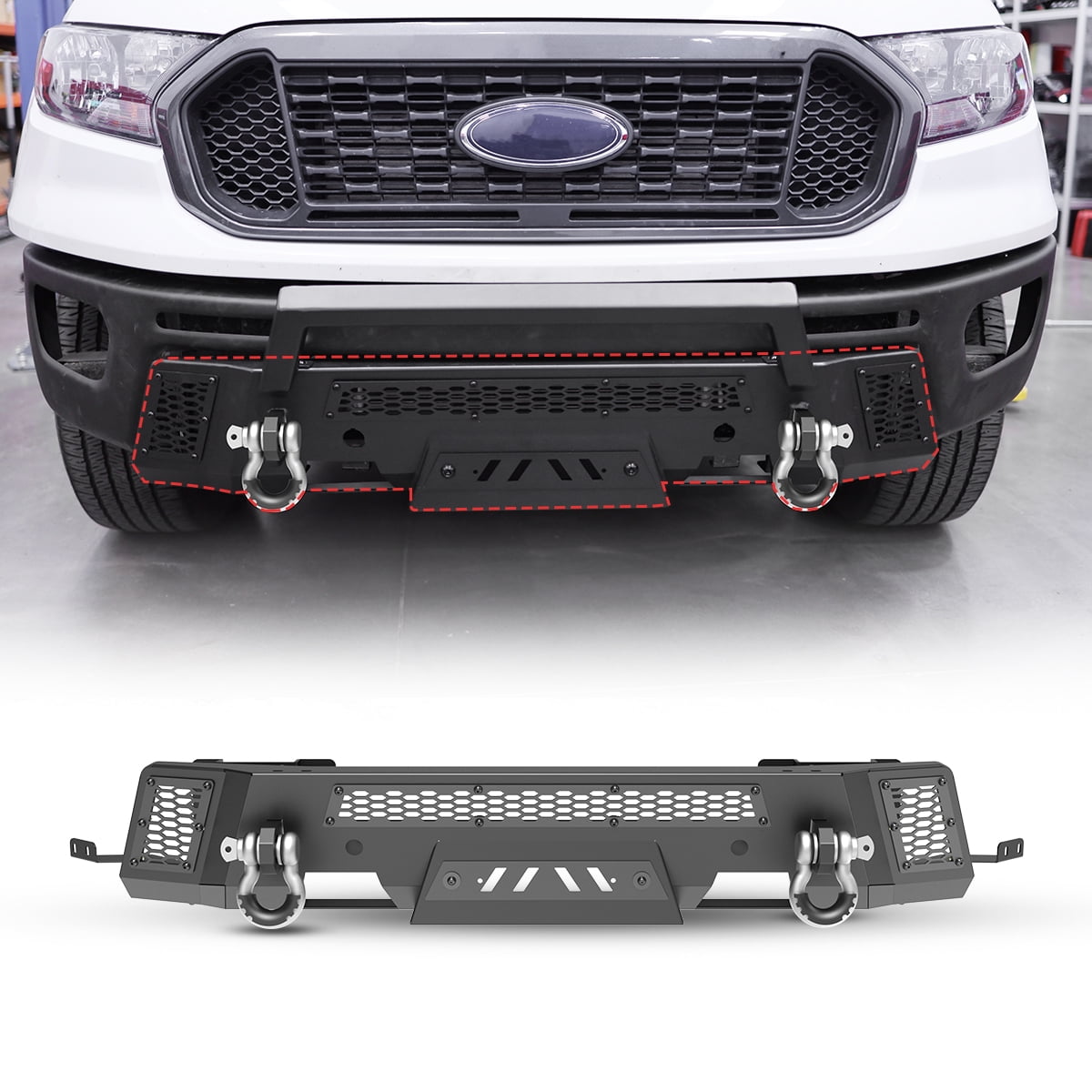 Heavy Duty Steel Front Bumper for Ford Ranger 2019 2020 2021 2022 2023,Black Powder Coated Front Bumper