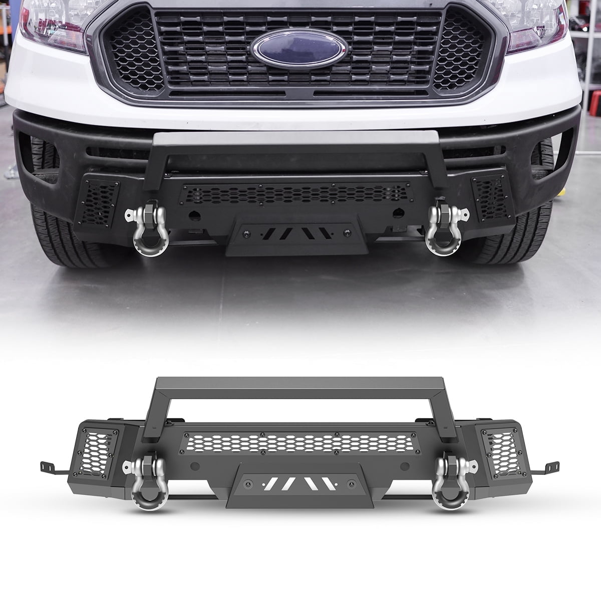Heavy Duty Steel Front Bumper for Ford Ranger 2019 2020 2021 2022 2023,Front Bumper with Bull Bar,Black Powder Coated