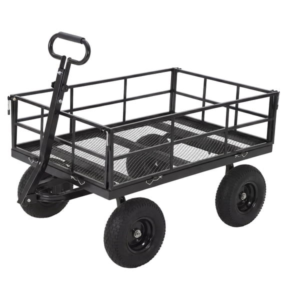 Heavy Duty Steel Garden Cart, 1200 LBS Load Capacity Garden Wagon with 13 Inch Tires, 180° Rotating Handle, ATV & Tractor Compatible