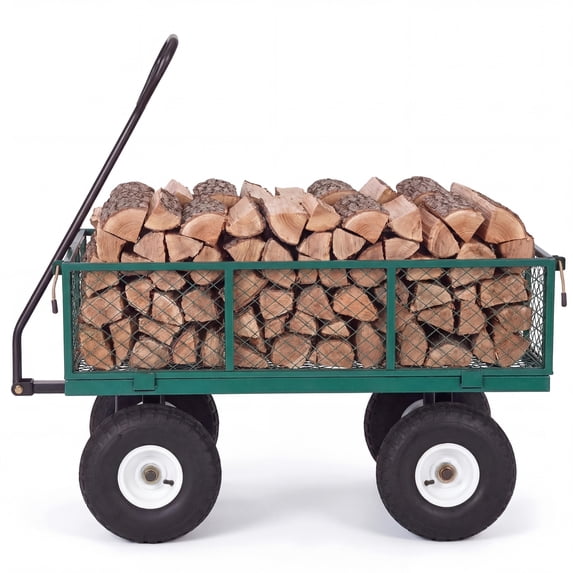Heavy Duty Steel Garden Cart, 800 lbs Weight Capacity Utility Wagon with Removable Mesh Sides, 10" All-Terrain Tires , 180° Rotating Handle Garden Wagon for Yard, Farm, Lawn