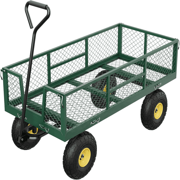 Heavy Duty Steel Garden Cart, Rolling Garden Wagon, Outdoor Metal Utility Carts with Adjustable Handles & Removable Mesh Sides for Lawn Camping Farm Yard,900 LBS Load Capacity