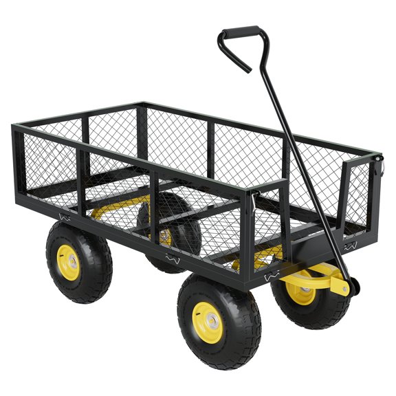Heavy Duty Steel Garden Cart,Utility Garden Trailer for Lawn Mower, with Removable Mesh Sides to Convert Into Flatbed for Gardening Soil, Tools , 1200 Lb Capacity