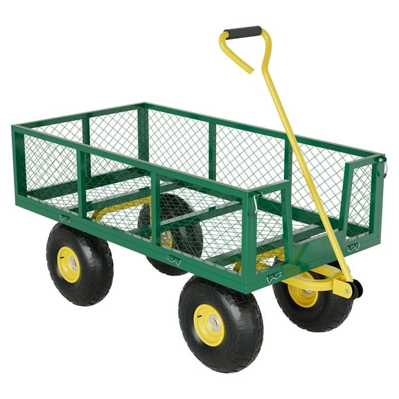 Heavy Duty Steel Garden Cart,Utility Garden Trailer for Lawn Mower, with Removable Mesh Sides to Convert Into Flatbed for Gardening Soil, Tools , 1200 Lb Capacity