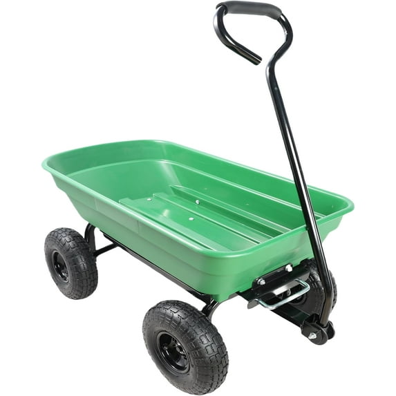 Heavy-Duty Steel Garden Dump Cart with 10" Pneumatic Tires, 300 lb Capacity Yard Wagon for Lawn and Landscaping