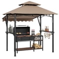 thumbnail image 1 of Heavy Duty Steel Grill Gazebo 8' x 5' – Double-Tier Roof, 7' x 3' Side Awning, LED Lights, Storage Shelves, Hooks – Outdoor BBQ Canopy Shelter for Patio, 1 of 9