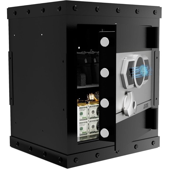 Heavy Duty Steel Home Safe - Biometric Fingerprint Safe Box Digital Security Safes with Hidden Lock Box, Adjustable Shelf, Pistols Rack, Safes for Money Documents Jewelry, 2.8 Cu Ft