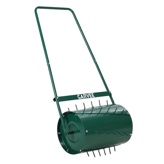 Heavy Duty Steel Lawn Roller - 23 Inch Push/Tow Behind Grass Flattener - 13 Gallon Water/Sand Fillable Sod Roller - U-Shaped Handle - Spiked Black Steel Drum for Garden, Lawn, Farm, Park, Backyard