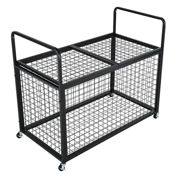Heavy-Duty Steel Lockable Sports Ball Storage Cart with Double Lids - Basketball Equipment Organizer Cage for Indoor Outdoor Use, Ideal for Garage, Gym, and School