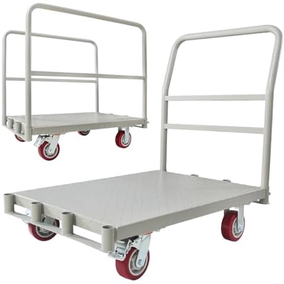 2-in-1 Steel Panel Cart, 2200 lbs Heavy Duty Platform Truck Carts with 4 Side Handrails and 4 Swivel Casters, Flatbed Lumber Carts Drywall Cart for Handling and Storage$$Tools