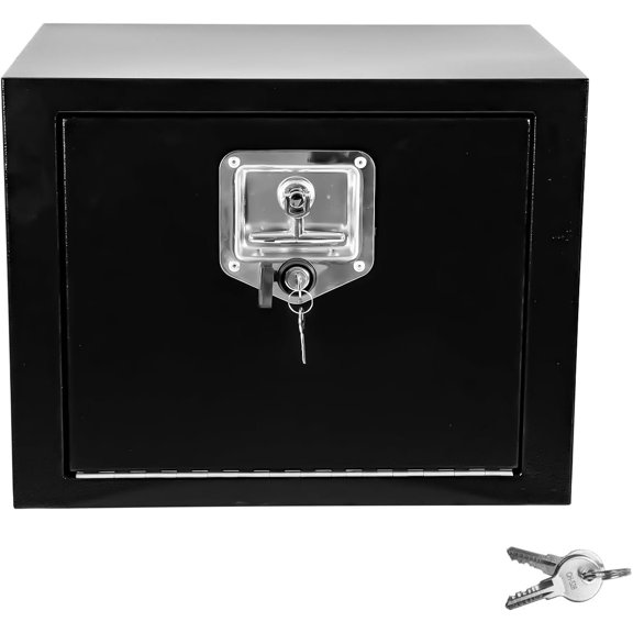 Heavy Duty Steel Plated Underbody Tool Box with T-Handle Lock, Tongue Box for Storage with Smooth Surface for , Pickup, RV, - Black, 18" x 18" x 18" Inch