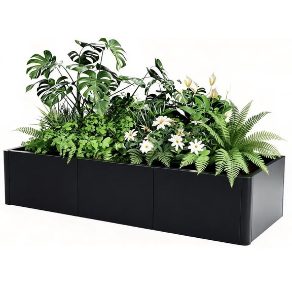 Heavy Duty Steel Raised Garden Bed Planter Box - Tool-Free Snap-On Assembly, Rounded Corners, Open Base, Drainage Holes For Patio, Balcony, Yard, Flowers, Trees - 54"x20" with Base