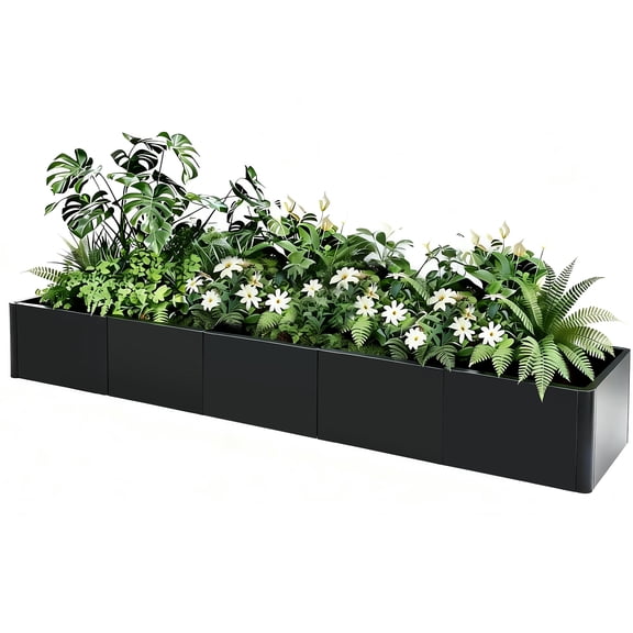 Heavy Duty Steel Raised Garden Bed Planter Box - Tool-Free Snap-On Assembly, Rounded Corners, Open Base, Drainage Holes For Patio, Balcony, Yard, Flowers, Trees - 70"x 20" with Base