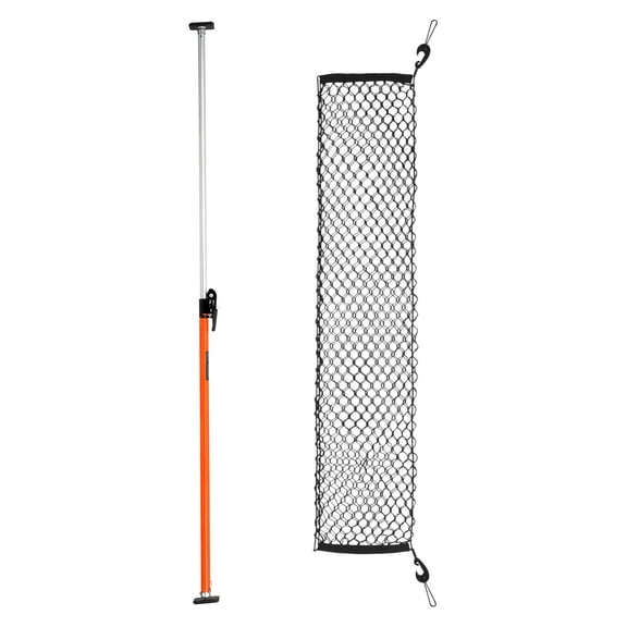 Heavy Duty Adjustable Ratcheting Cargo Bar 40 to 73 Inches Steel Load Lock Stabilizer with Storage Net Non Slip Foot Pads for SUV Sedan