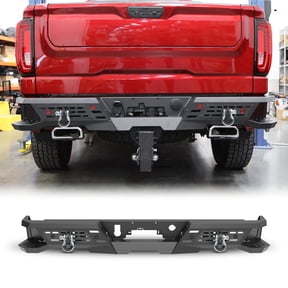 Heavy Duty Steel Rear Bumper Compatible with GMC sierra 1500 & Chevrolet Silverado 1500 2019-2025,for Dual-exit Exhaust Pipe Models,with D-Rings,Pod Lights