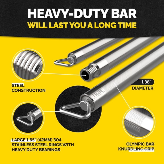 Heavy Duty Steel Resistance Band Bar - Portable for Working Out - Dual Cable Machine Attachment - Straight Bar for Resistance Bands