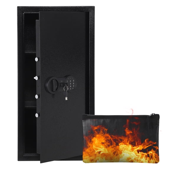 Heavy-Duty Steel Safe Box with Dual Key & Digital Lock, Fireproof & Water Resistant Security Safe for Home/Office, Wall Mountable Money Safe for Cash, Jewelry, Passports - Multi Size 14" to 31"