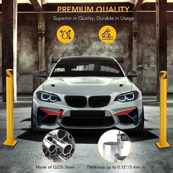 Heavy Duty Steel Safety Bollard Post - High-Visibility Yellow Barrier - Anchor Bolts Included - 4.5*48 inches
