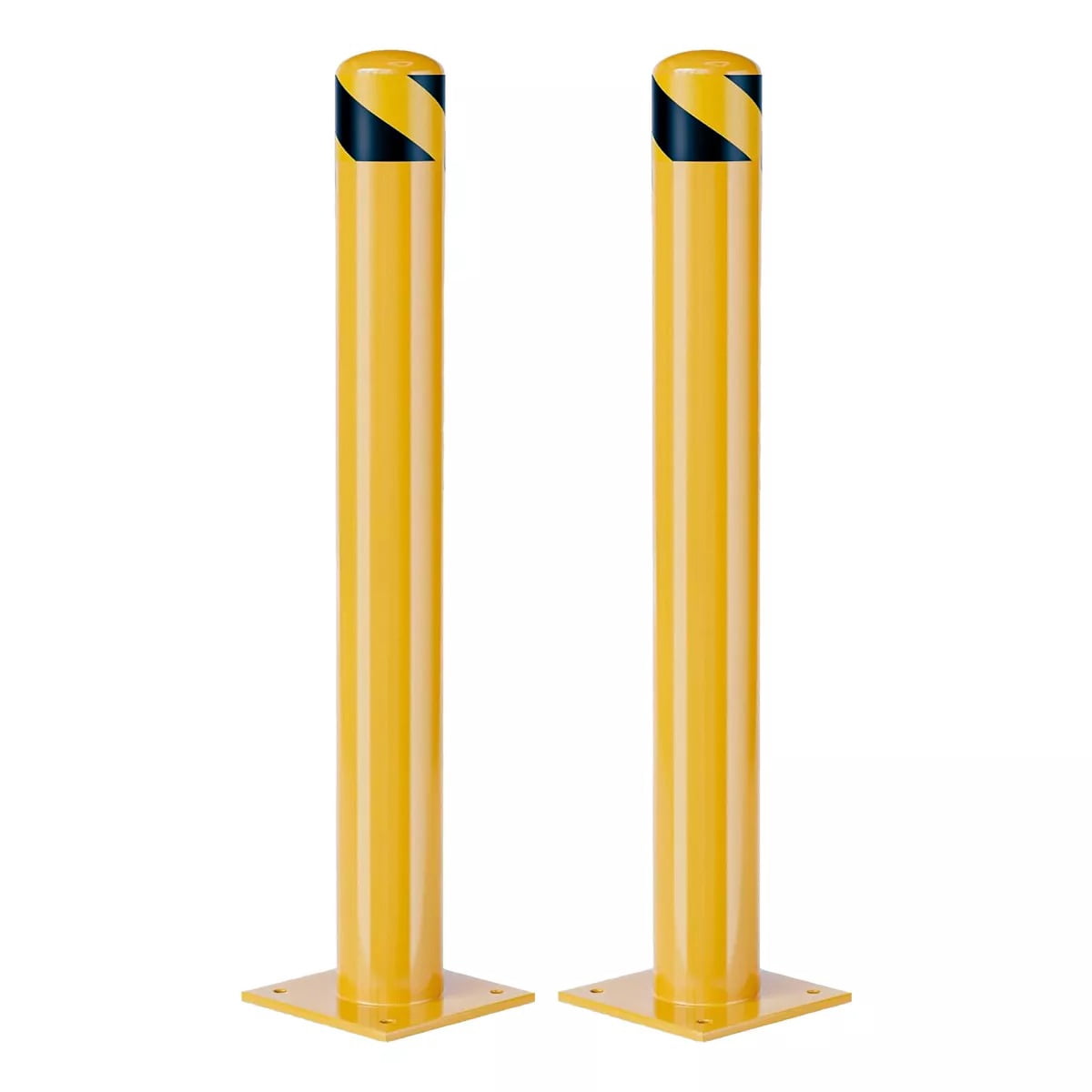 Heavy Duty Steel Safety Bollards Anchored - 48 Inch Yellow Reflective ...