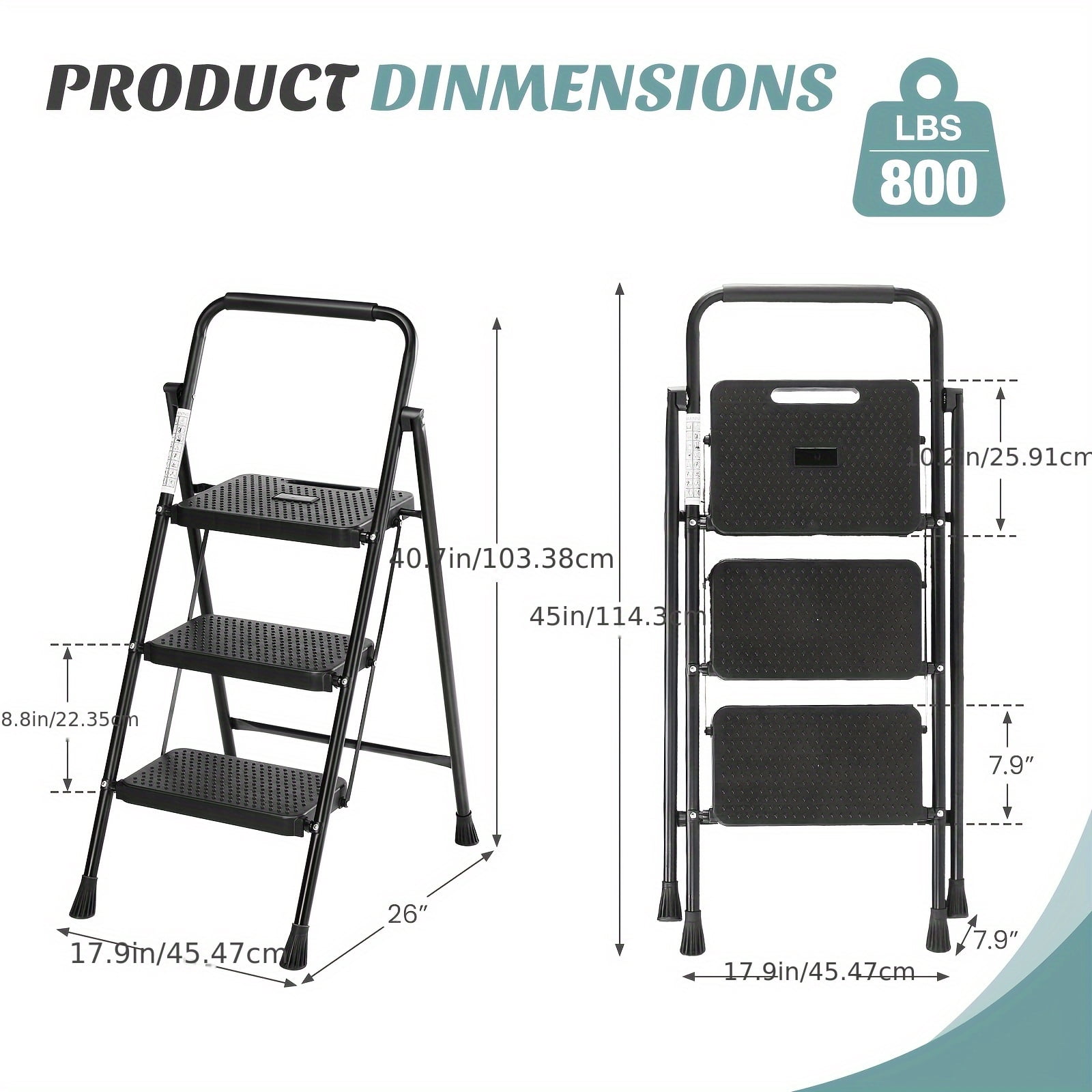 Heavy Duty Steel Step Stool Ladder, 800lb Capacity 2-Step & 3-Step ...
