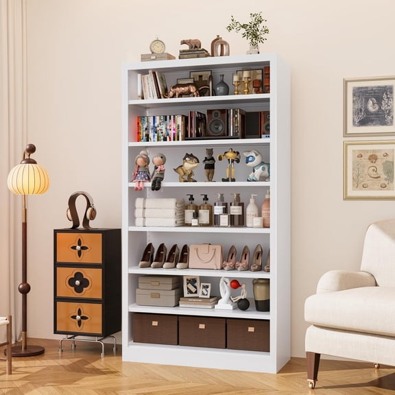 Heavy-Duty Steel Storage Cabinet with 6 Adjustable Shelves (8 Tiers Total), Metal Shelving Unit for Garage, Office – Easy Assembly, Durable Organizer(White, 7 Tier-55 H x 27.6" W x 11.8" D)