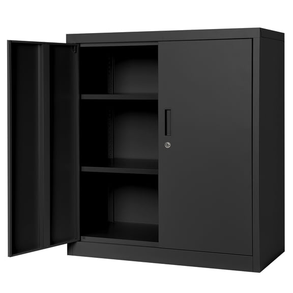 Heavy Duty Steel Storage Cabinet with Lock – 36" Garage or Office Filing Locker – 2 Adjustable Shelves – Secure Metal Organizer with Keys for Home, Studio, or Workshop – Color: Black
