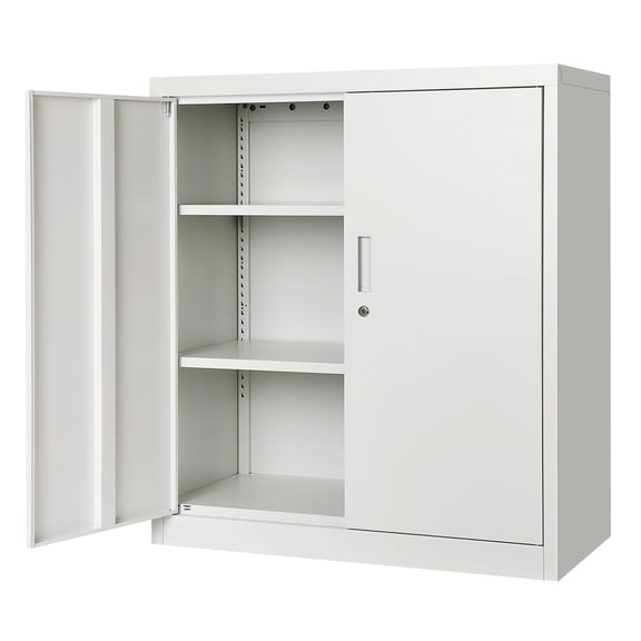 Heavy Duty Steel Storage Cabinet with Lock – 36" Office Filing Locker – 2 Adjustable Shelves – Secure Metal Organizer for Home, Garage, or Studio – Includes Keys – Color: White