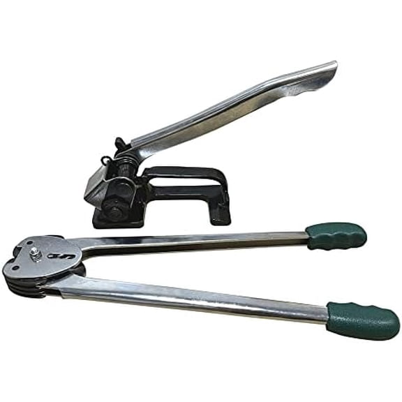 Heavy Duty Steel Strapping Tensioner Complete Set with Crimper Sealer Clamp, Manual Tool Packing Packaging Strapping Pallet Banding Kit Metal Baling Press for 1/2" to 5/8" Strap