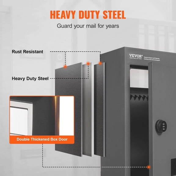 Dark Gray Through-Wall Mailbox | 13-Digit Combo Lock | Heavy Duty Steel | Fits Small Packages