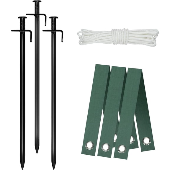 Heavy Duty Steel Tree Stake Kits,Tree Staking and Supports Kits for Young Trees Against Bad Weather, Include 3 PCS Tree Straps for Staking, 3 PCS 11.8 Inch Tree Stakes and 31.2 Feet Rope for