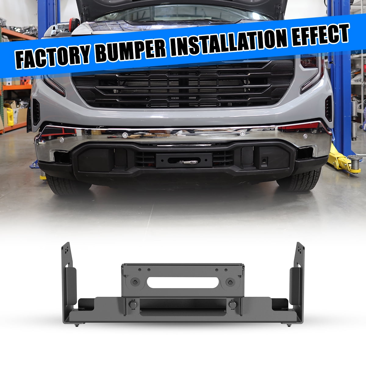 Heavy Duty Steel Winch Plate Fit for 2022 2023 2024 2025 GMC Sierra 1500,Black Powder Coated Front Bumper