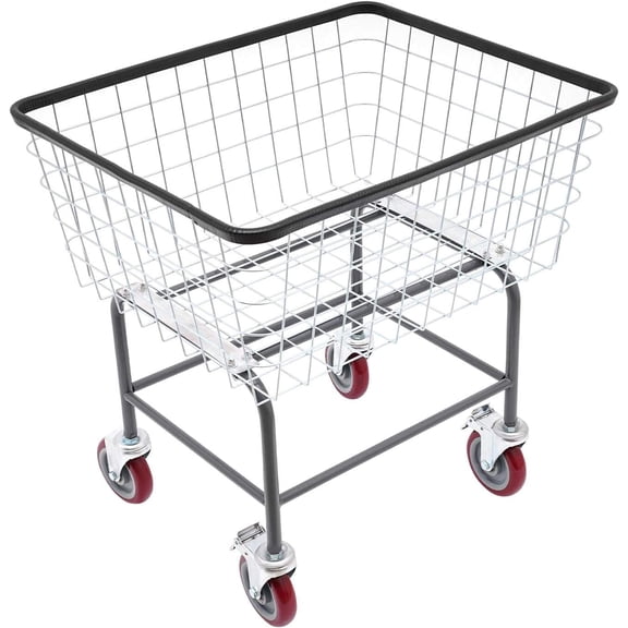 Heavy-Duty Steel Wire Laundry Cart with 4 Wheels (2 Locking), 26.77 x 21.5 x 26 in