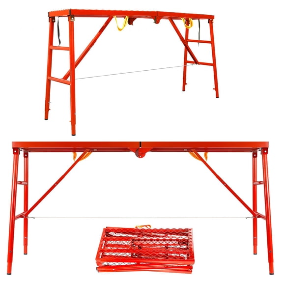 Heavy Duty Steel Work Platform, 5-Speed Adjustable Height, Foldable Portable Scaffolding for Painting, Cleaning & Home Maintenance