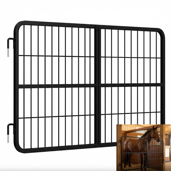 Heavy Duty Steel Yoke Horse Barn Door 48" x 24" Metal Livestock Gate Stall Guards for Cow Goat Pony Fence Enclosure, Black