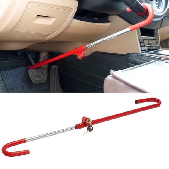 Steering Wheel Lock and Brake Pedal Lock, Heavy Duty Adjustable Car Anti-Theft Device, 21-30 in Telescopic Lock for Cars, Trucks and SUVs, Red