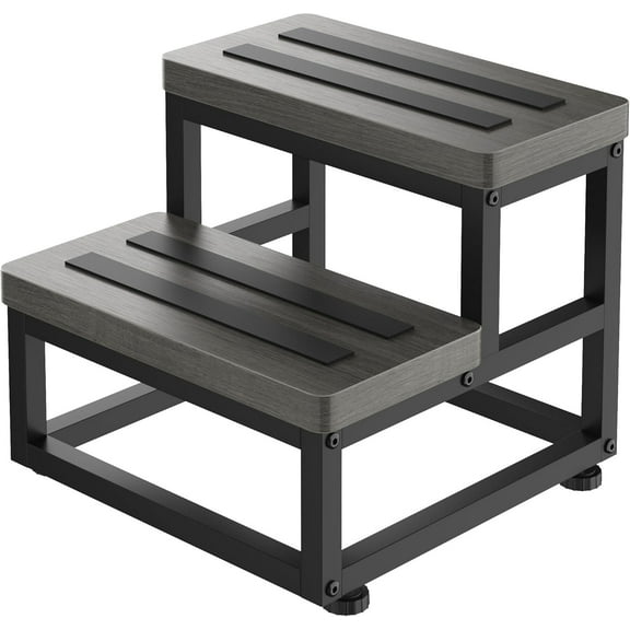 Heavy Duty Stepping Stool Wooden Bed Step Stools for High Beds, Non-Slip 2 Bedside Foot Stool with 500 Lb Capacity for Bedroom Kitchen Bathroom Outside,Easy Assembly,Teak