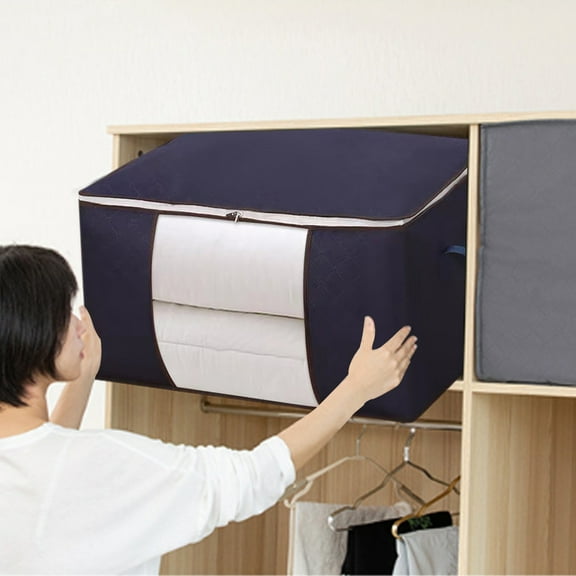 Heavy Duty Storage Bag | Extra Large Foldable Tote with Double Zipper | 60x40x35cm Clothes Organizer | Waterproof Non-Woven Fabric | Space Saving Travel & Moving Supplies