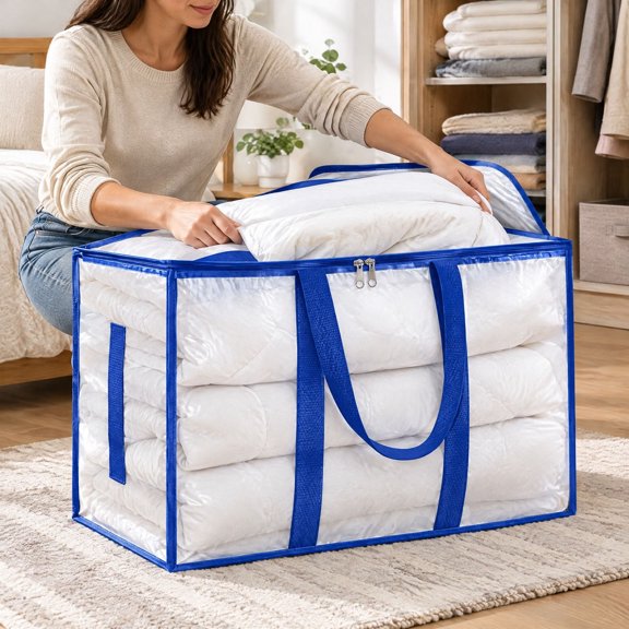 Heavy Duty Storage Bag with Reinforced Carrying Handles, Oversized Clothing Quilt Storage Bag, Moving Packing Bag Thickened Double Zipper Saves Travel Space