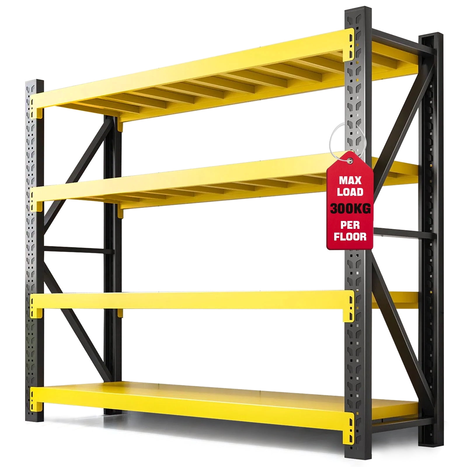 Heavy Duty Storage Rack Shelving Unit, 4-Tier Industrial Warehouse Shelf, Available in Blue-Orange, Yellow, Black (Yellow and Black, W78.74*D23.62*H78.74)